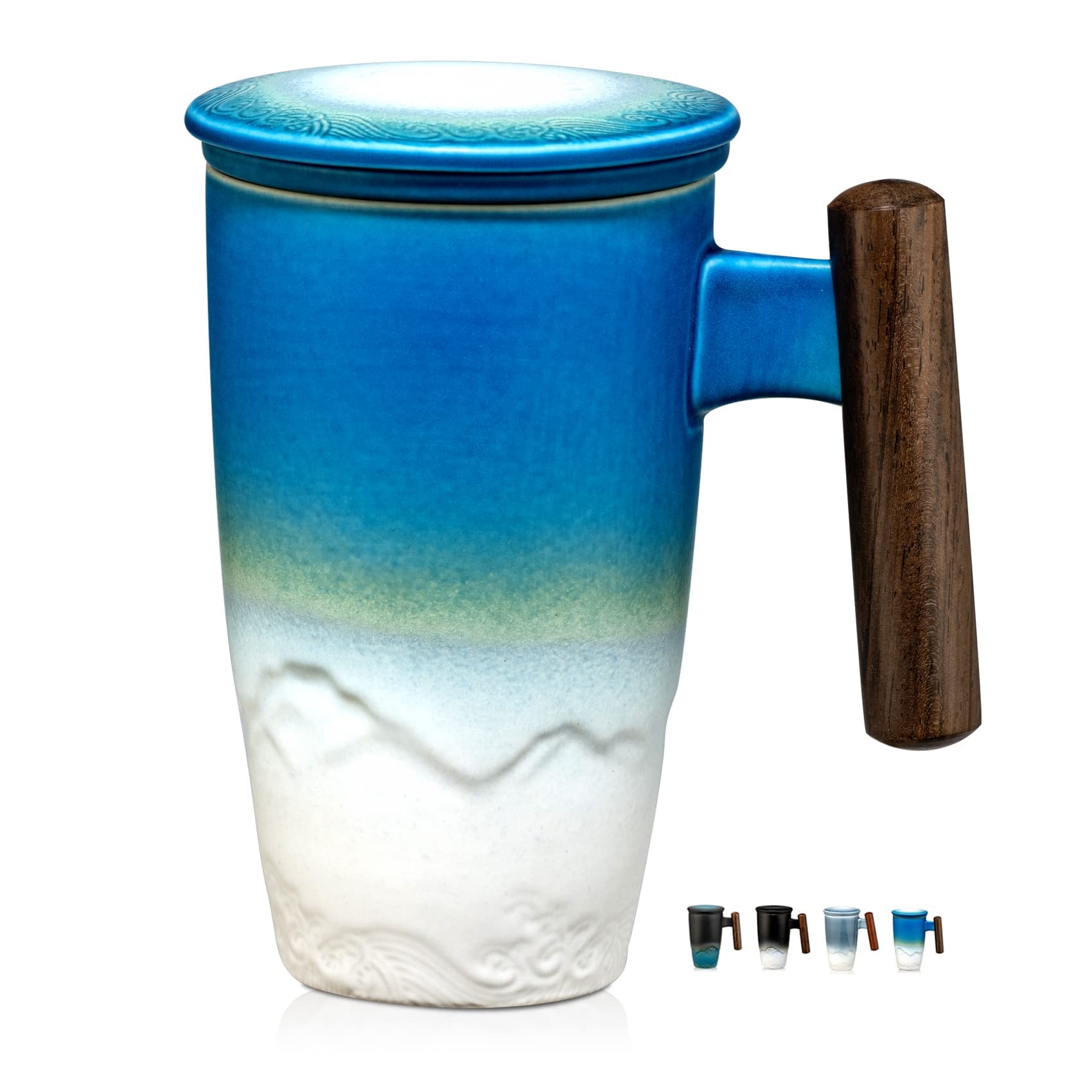 Suyika Tomotime cyan blue ceramic tea cup with infuser for loose tea