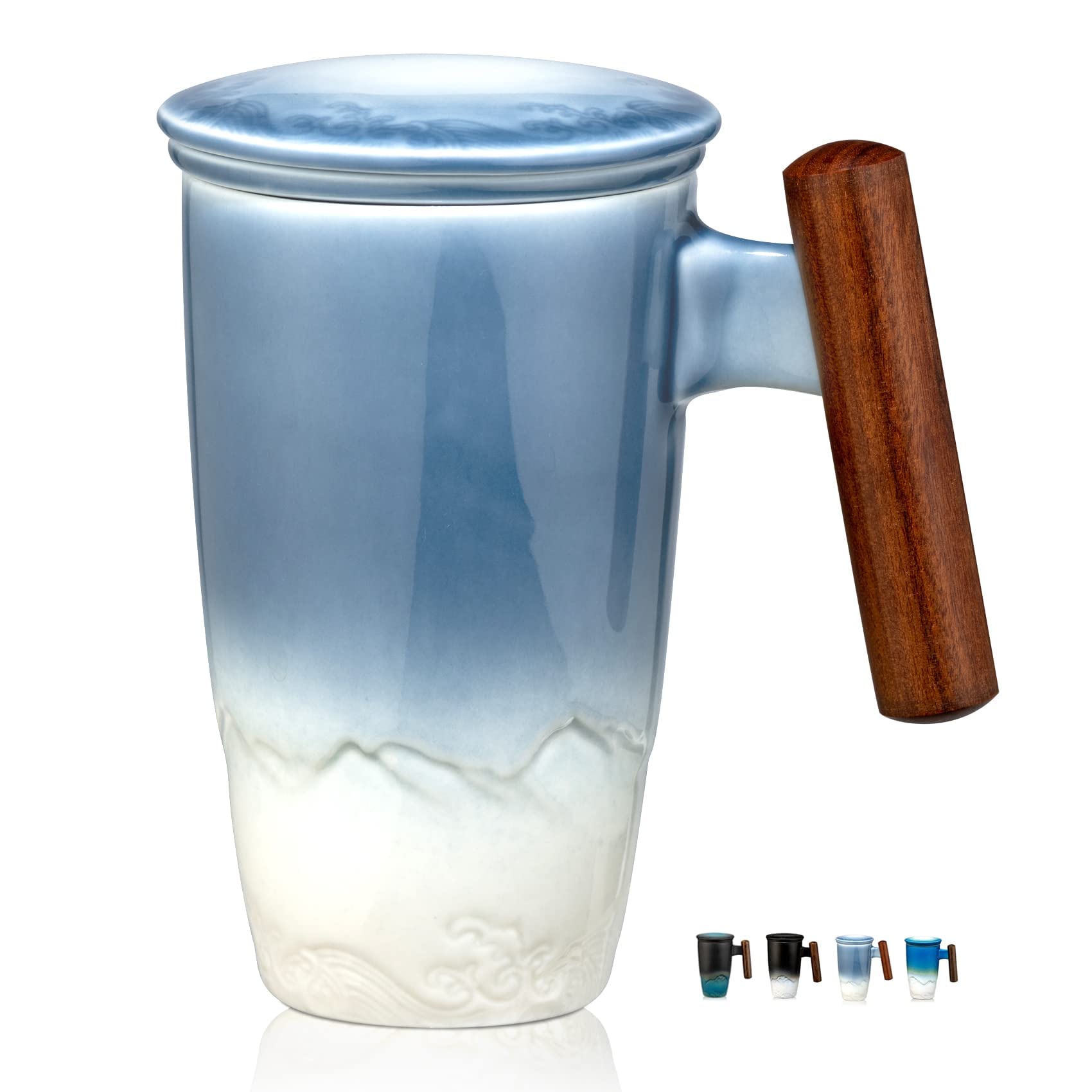 Suyika Tomotime blue ceramic tea cup with infuser for easy brewing