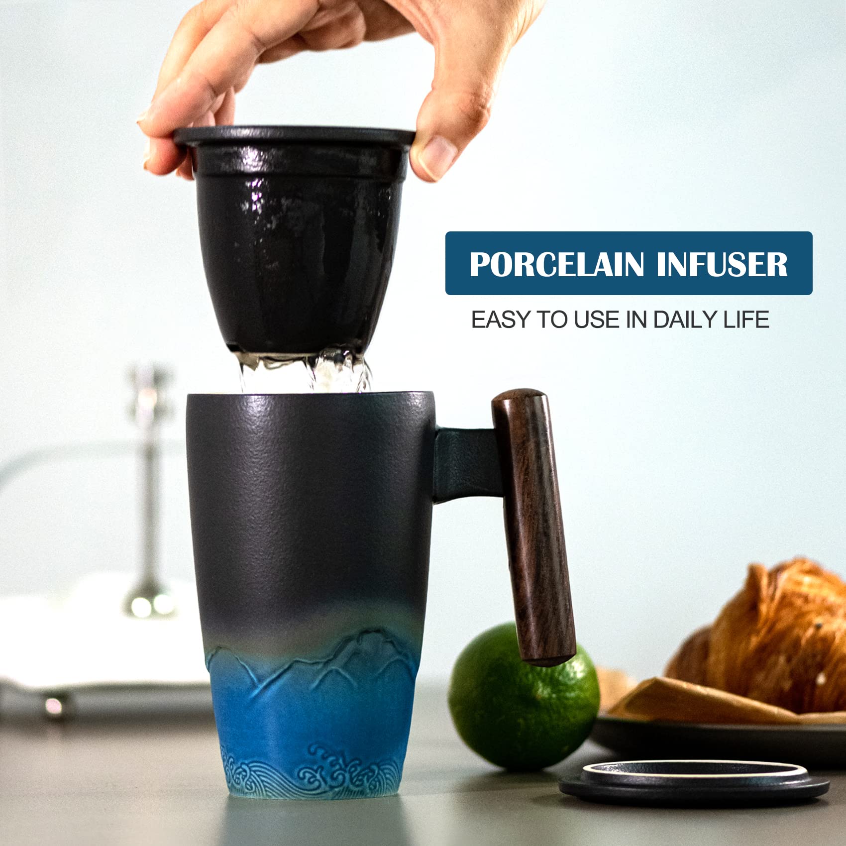 suyika tomotime tea cup infuser inside; easy brewing with loose leaf tea.