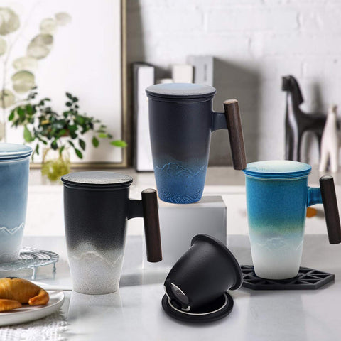 Outdoor garden setup featuring Suyika Tomotime tea cup in cyan blue
