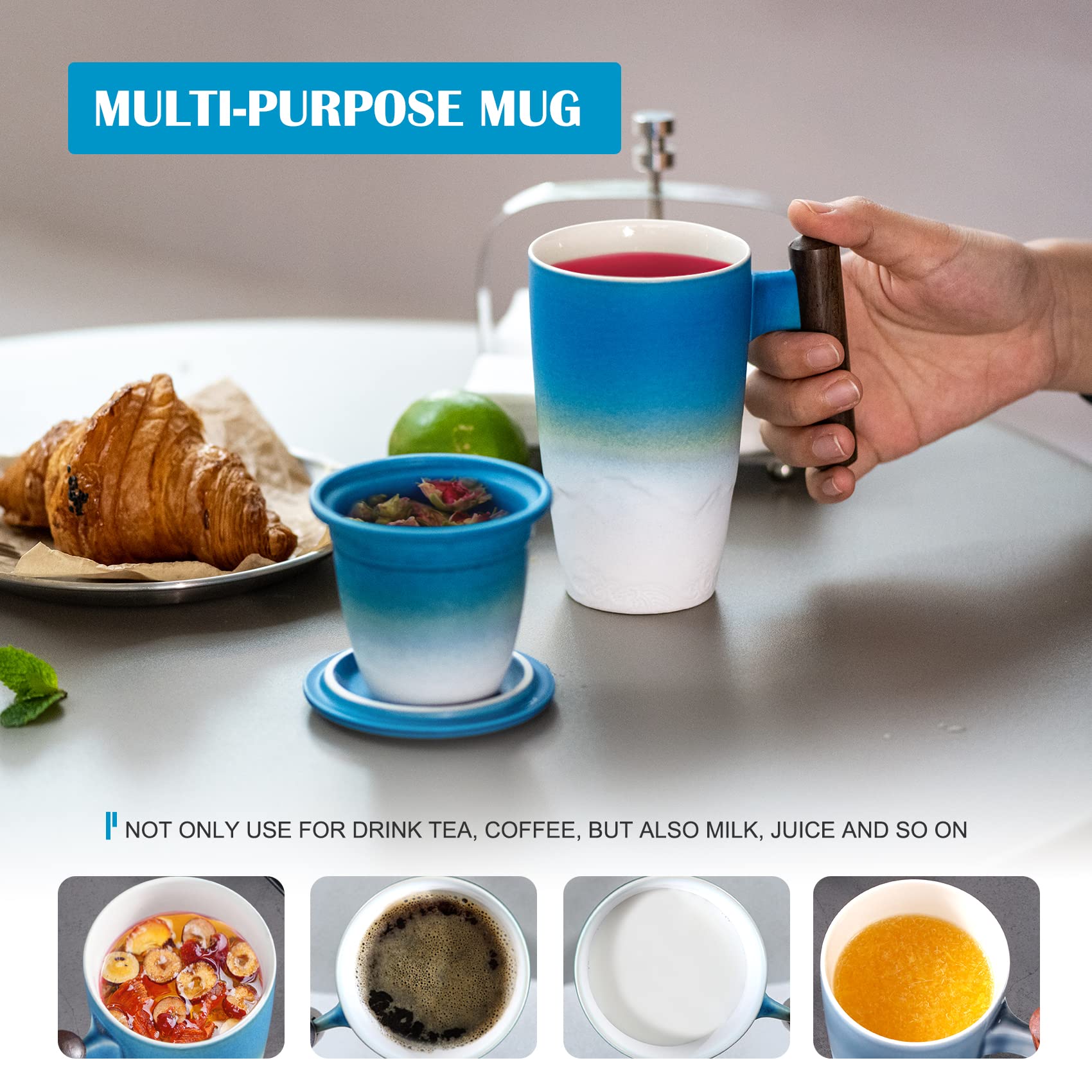 Removable ceramic filter on Suyika Tomotime tea cup for easy cleaning