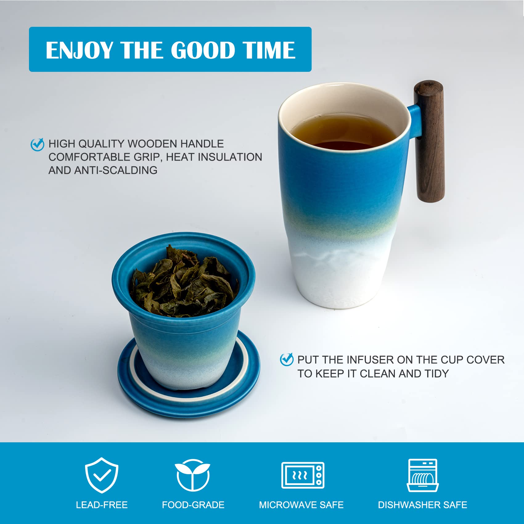 Wooden handle on Suyika Tomotime tea cup for comfortable grip