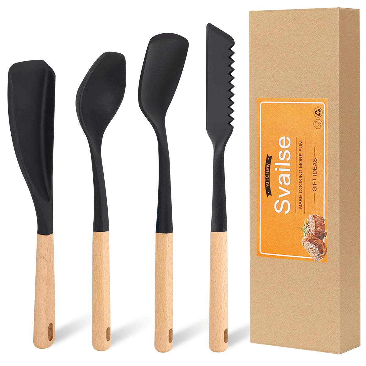 Svailse silicone spatula set4 in a bowl for mixing and scraping nonstick cookware.