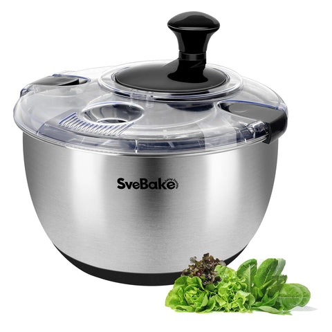 SveBake salad spinner crank design enables controlled drying of greens