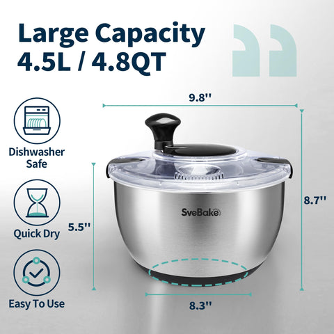 SveBake stainless steel bowl provides durable, food-safe washing and drying