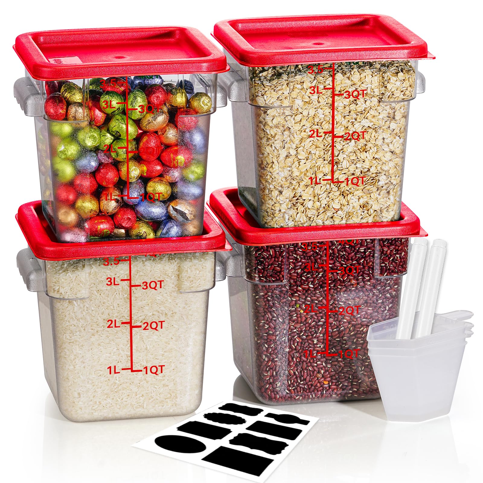 SVKLHY 4QT clear food containers with lids shown for easy pantry organization.