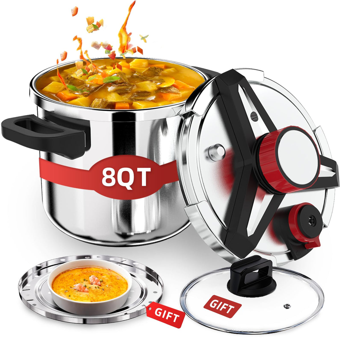 SVKLHY 8 qt stainless steel pressure cooker highlighting durable build for faster meals.