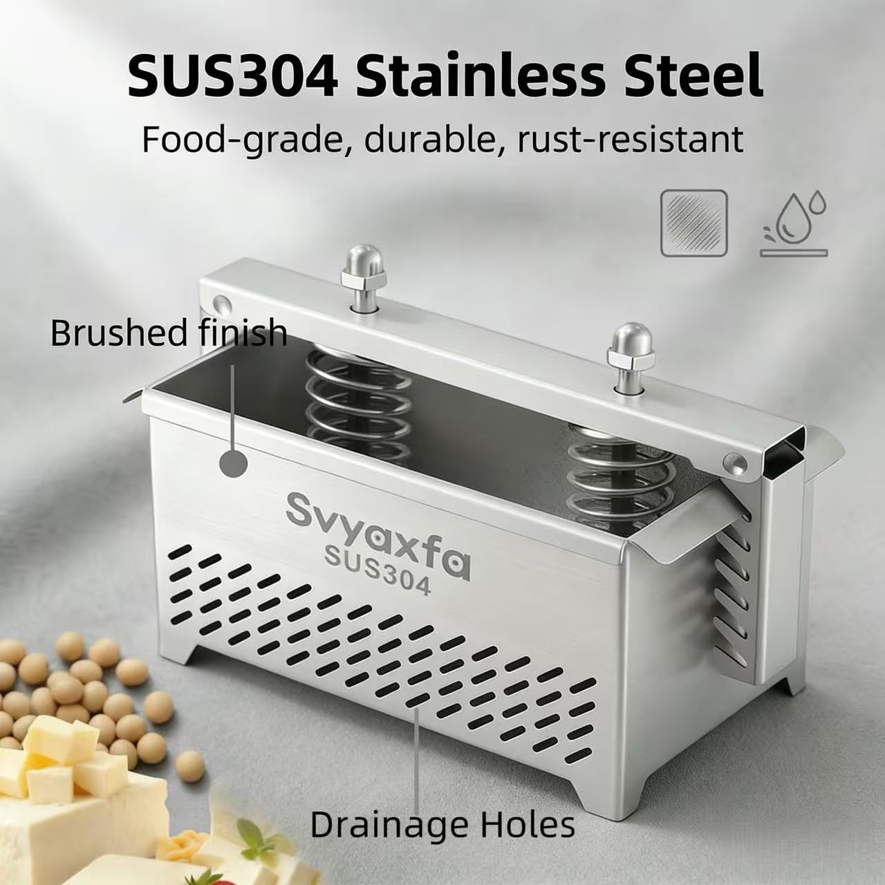 Svyaxfa tofu press with integrated drip tray keeps work surface clean.