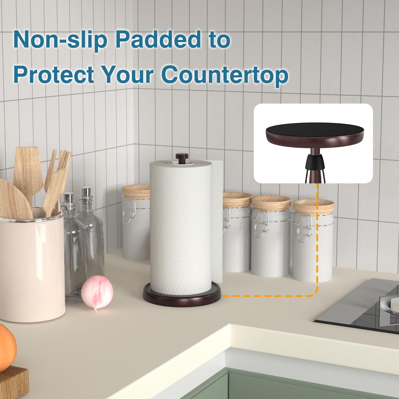 Swaitee countertop paper towel holder 12-inch height fits most rolls.