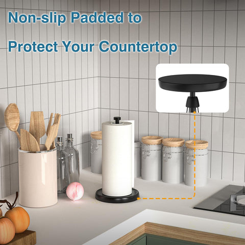 Swaitee counter-top stand fits most paper towel rolls for versatile use.