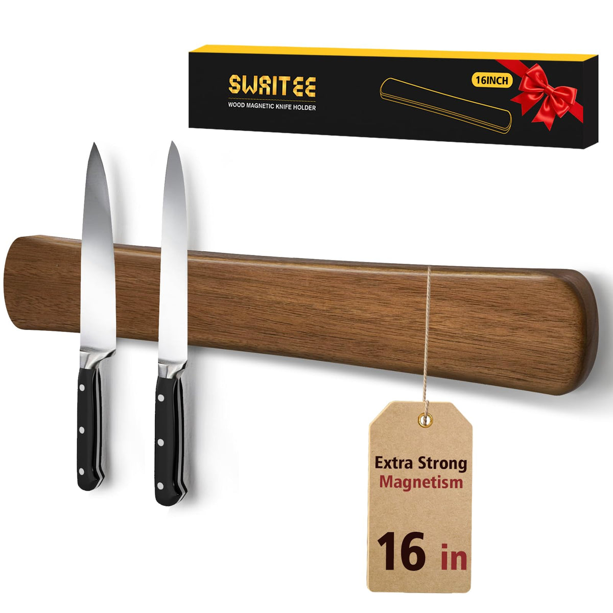 Swaitee magnetic knife strip on wall keeps knives secure and within reach.