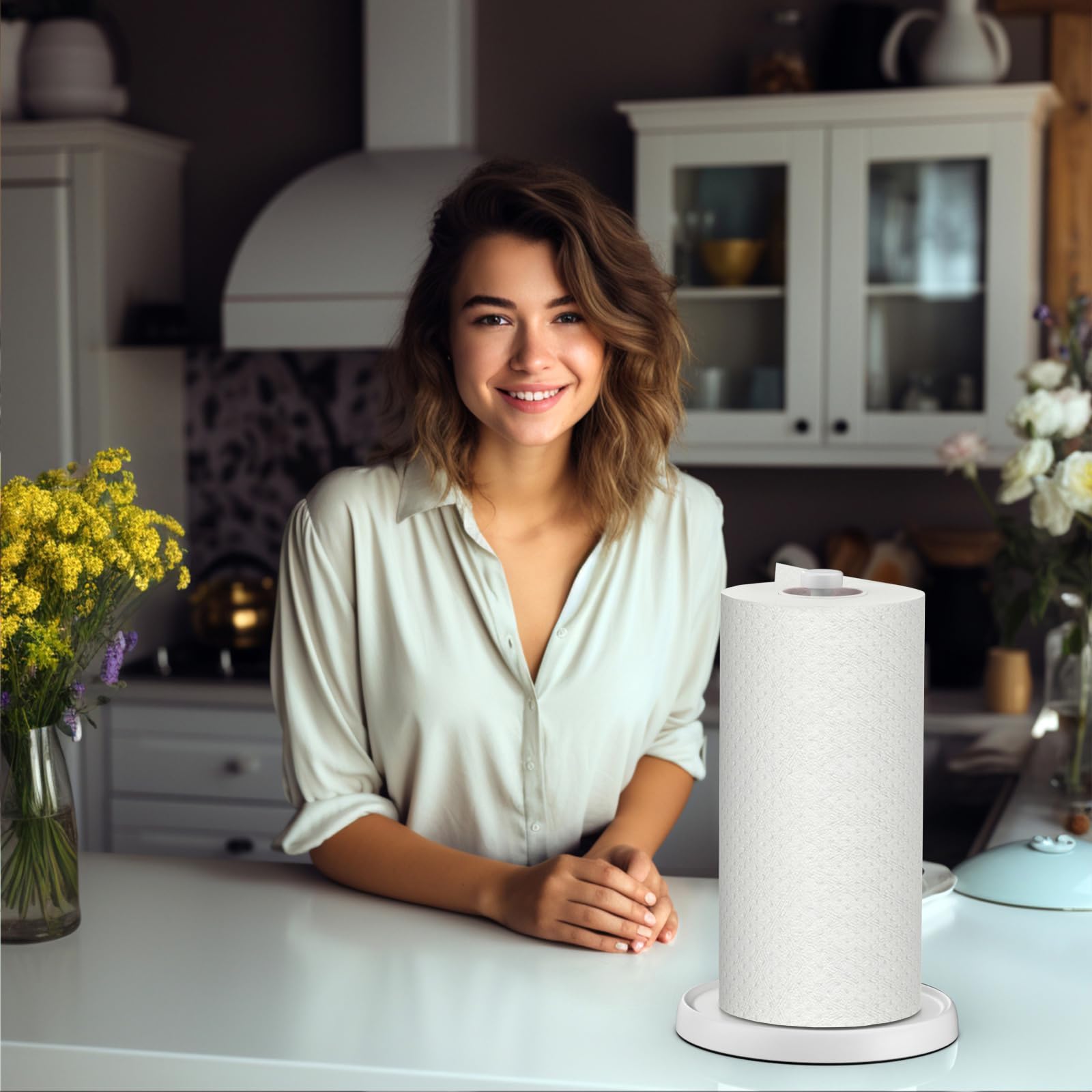 Swaitee paper towel holder fits multiple roll sizes for different brands.