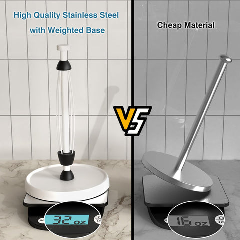 Swaitee paper towel holder weighted base prevents tipping on counters.