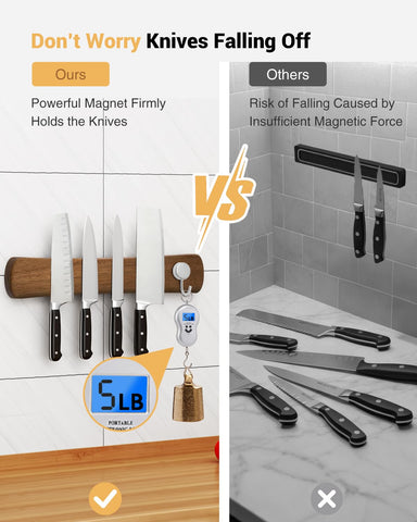 Swaitee space-saving knife strip frees counter space for essentials.