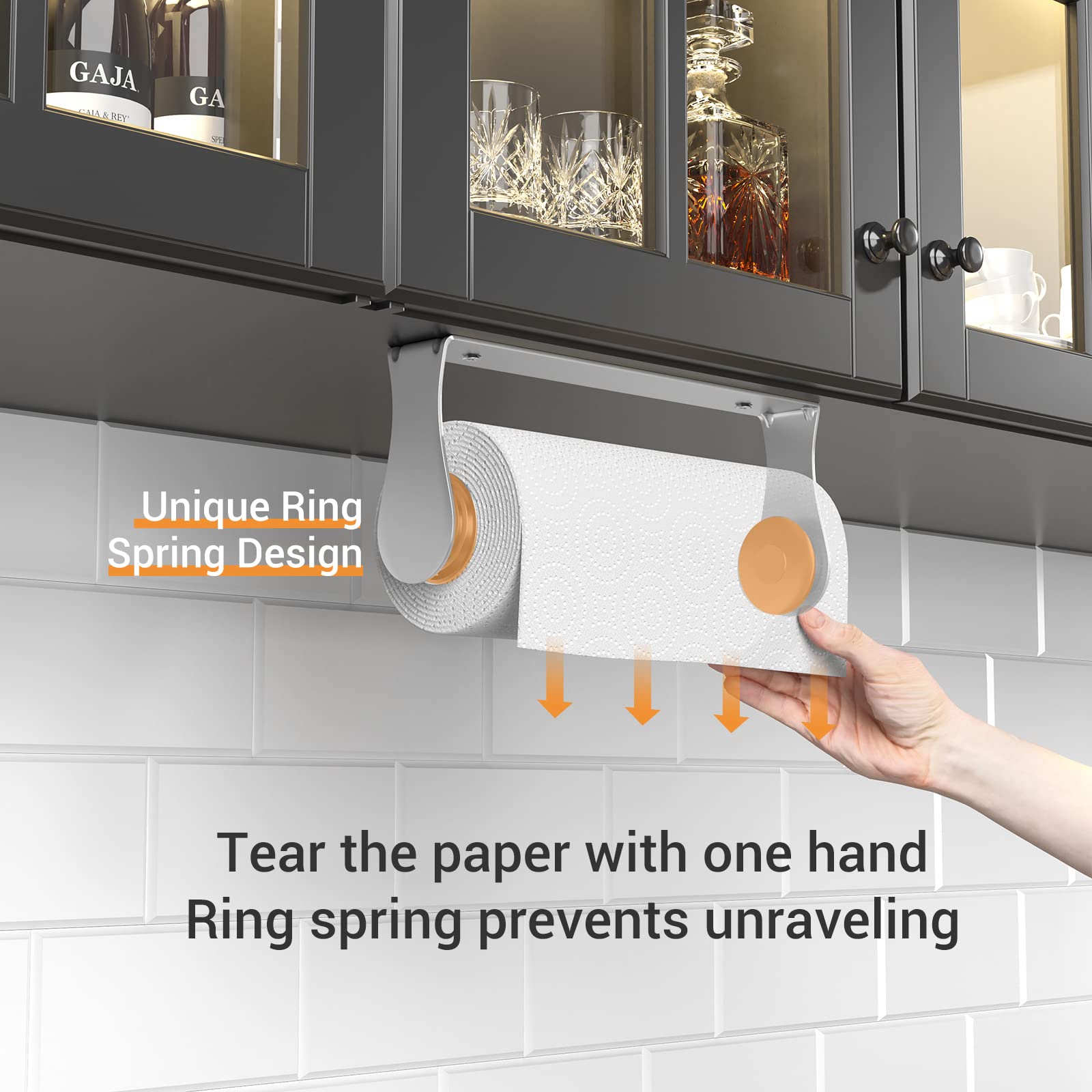 Swaitee wall-mount paper towel holder close-up showing ring spring action.