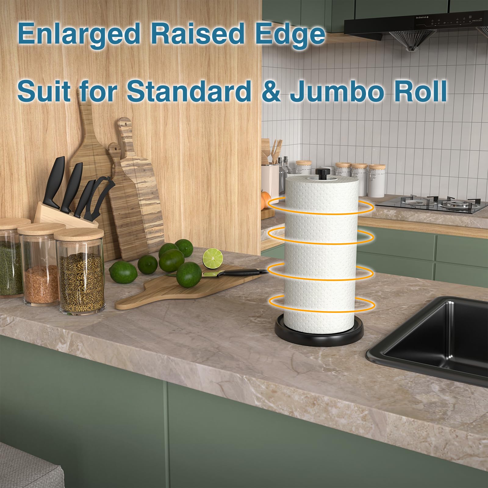 Swaitee weighted-base with non-slip pad keeps towels steady on the counter.