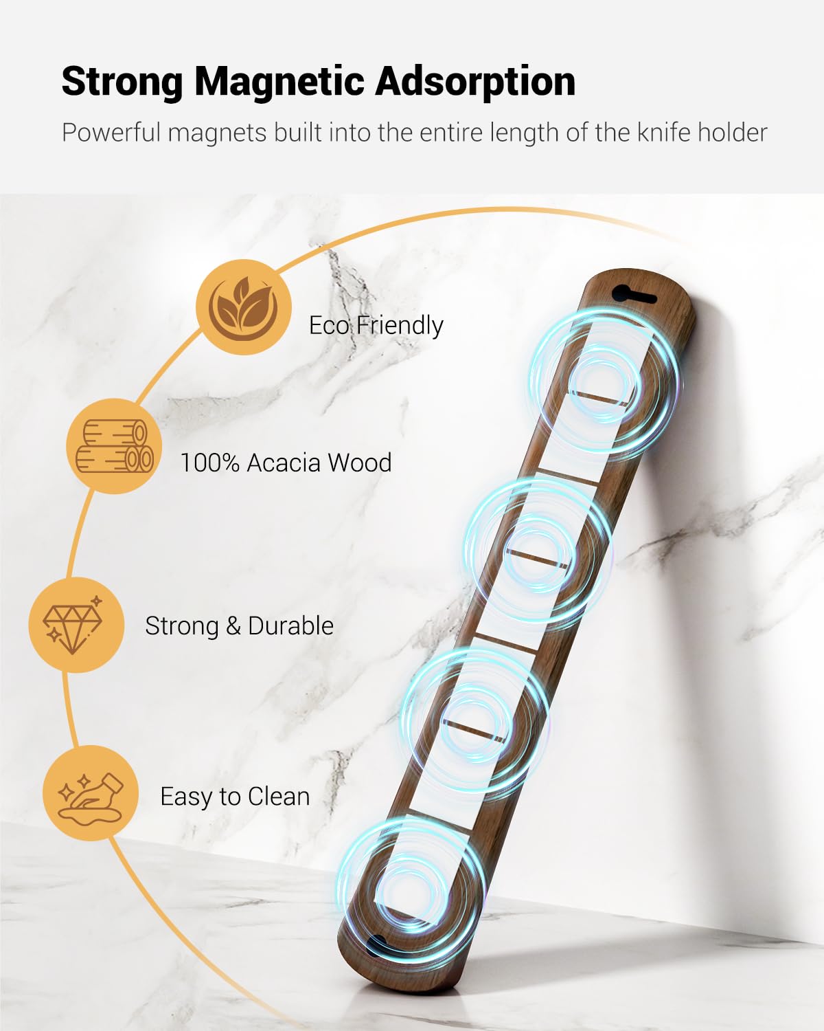 Swaitee wooden knife bar with full-length magnets secures heavy blades