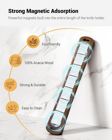 Swaitee wooden knife bar with full-length magnets secures heavy blades