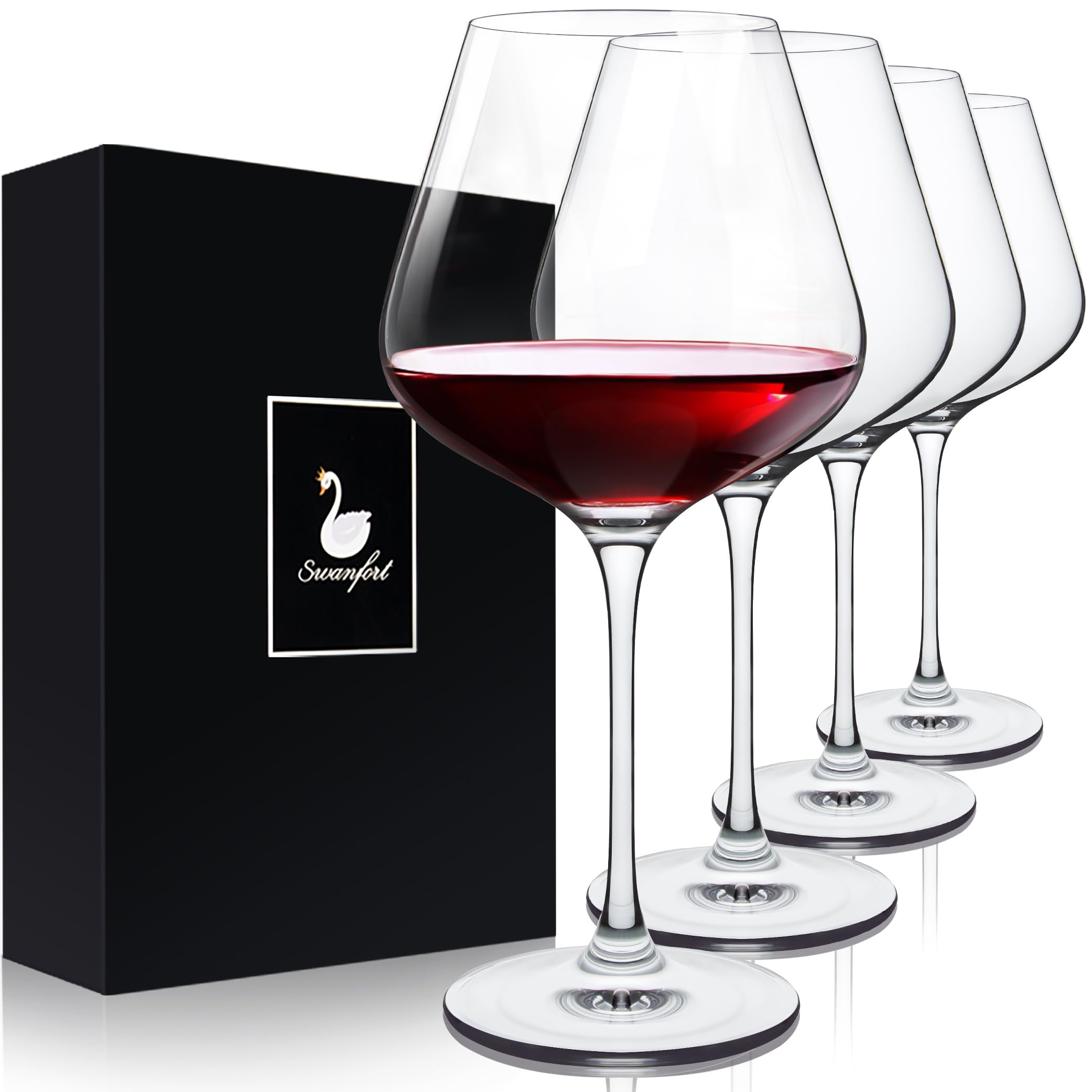 Swanfort crystal red wine glasses 16oz set of 4 in elegant gift box for entertaining