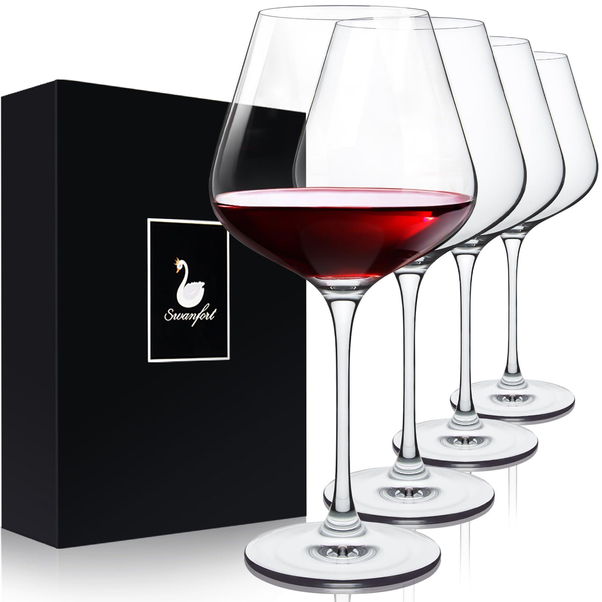 Swanfort crystal red wine glasses 16oz set of 4 in elegant gift box for entertaining