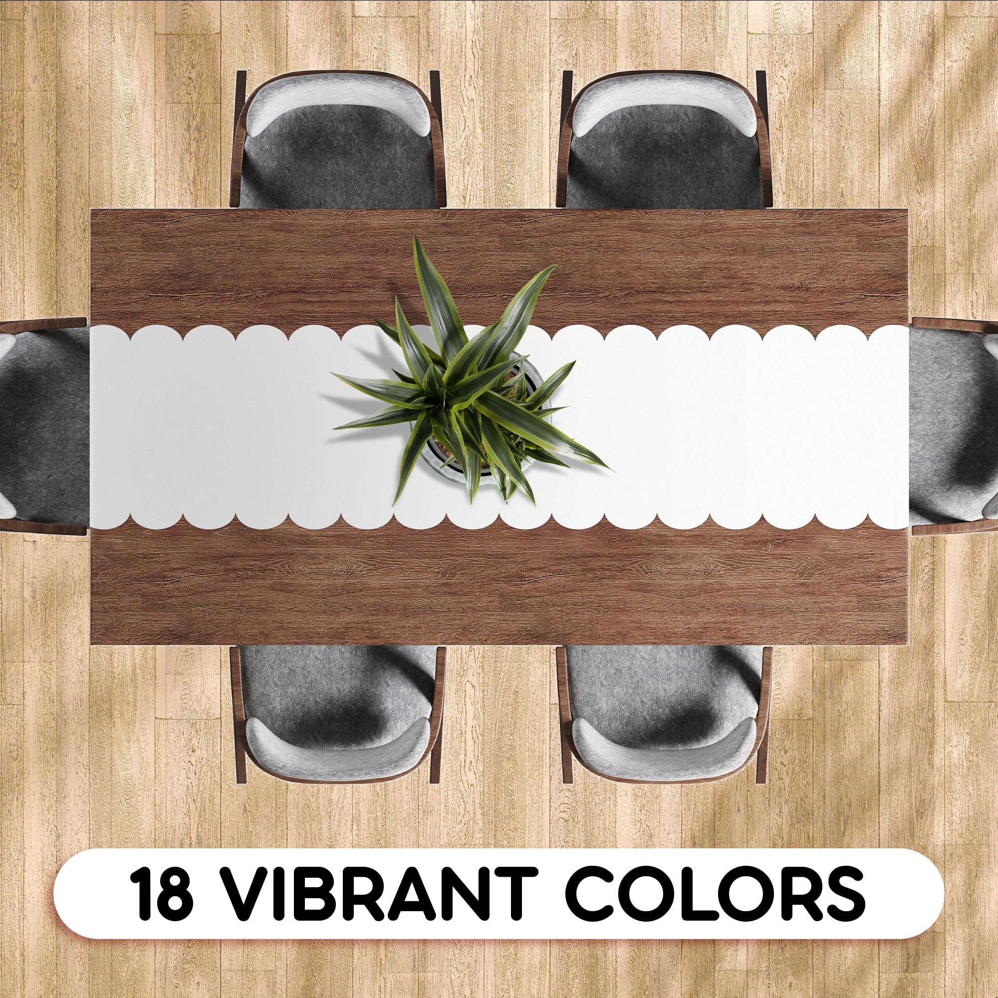 Swanoo table runner with easy cut-to-length feature for perfect fit.