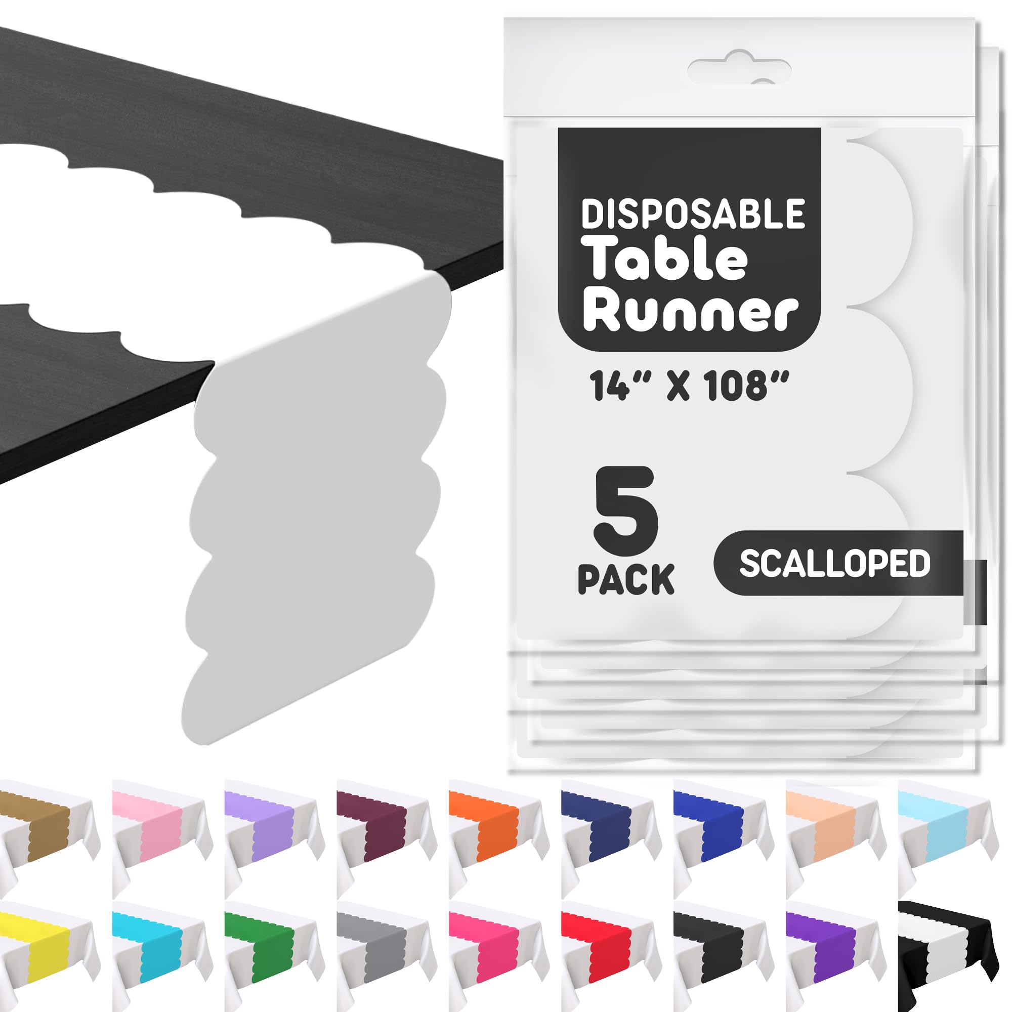 Swanoo scallop table runner in white adds color pop to any table.
