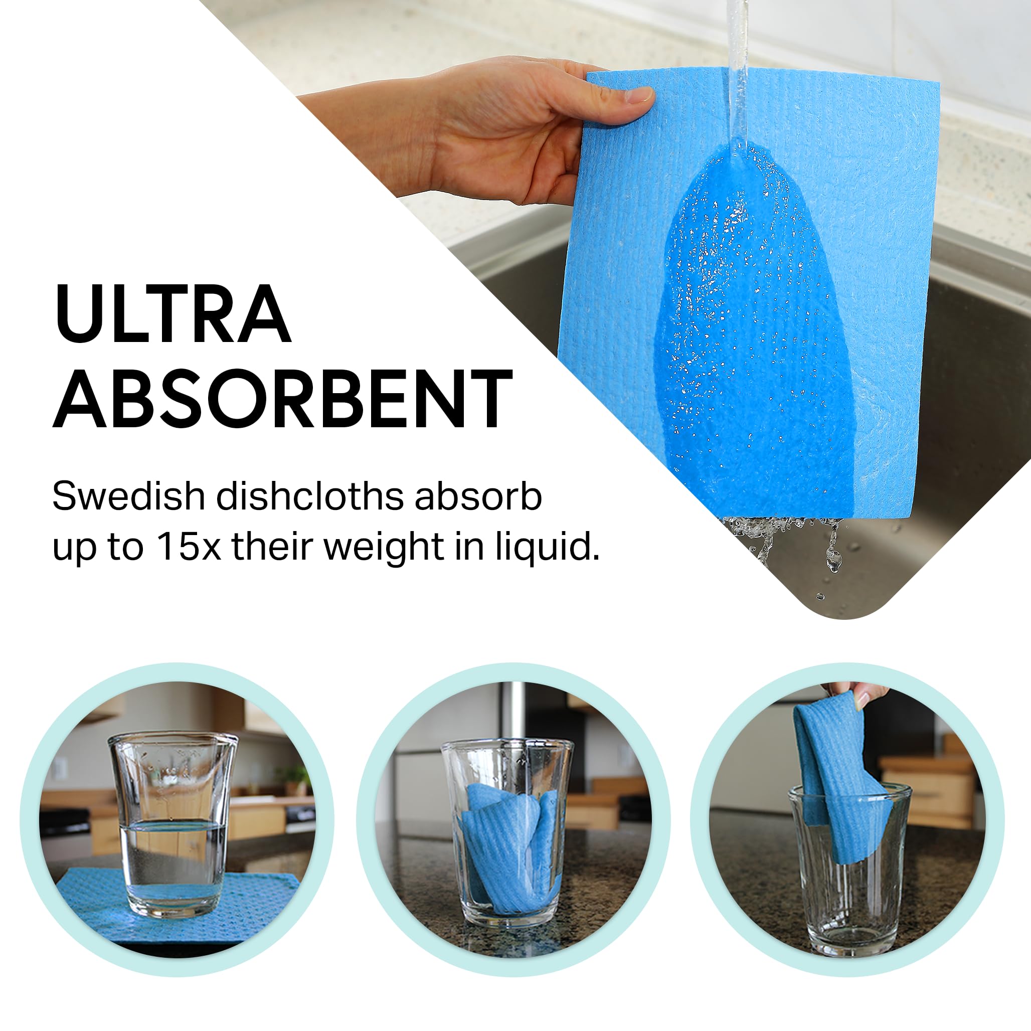 Swedish Wholesale dishcloths are reusable and machine washable for ongoing freshness.