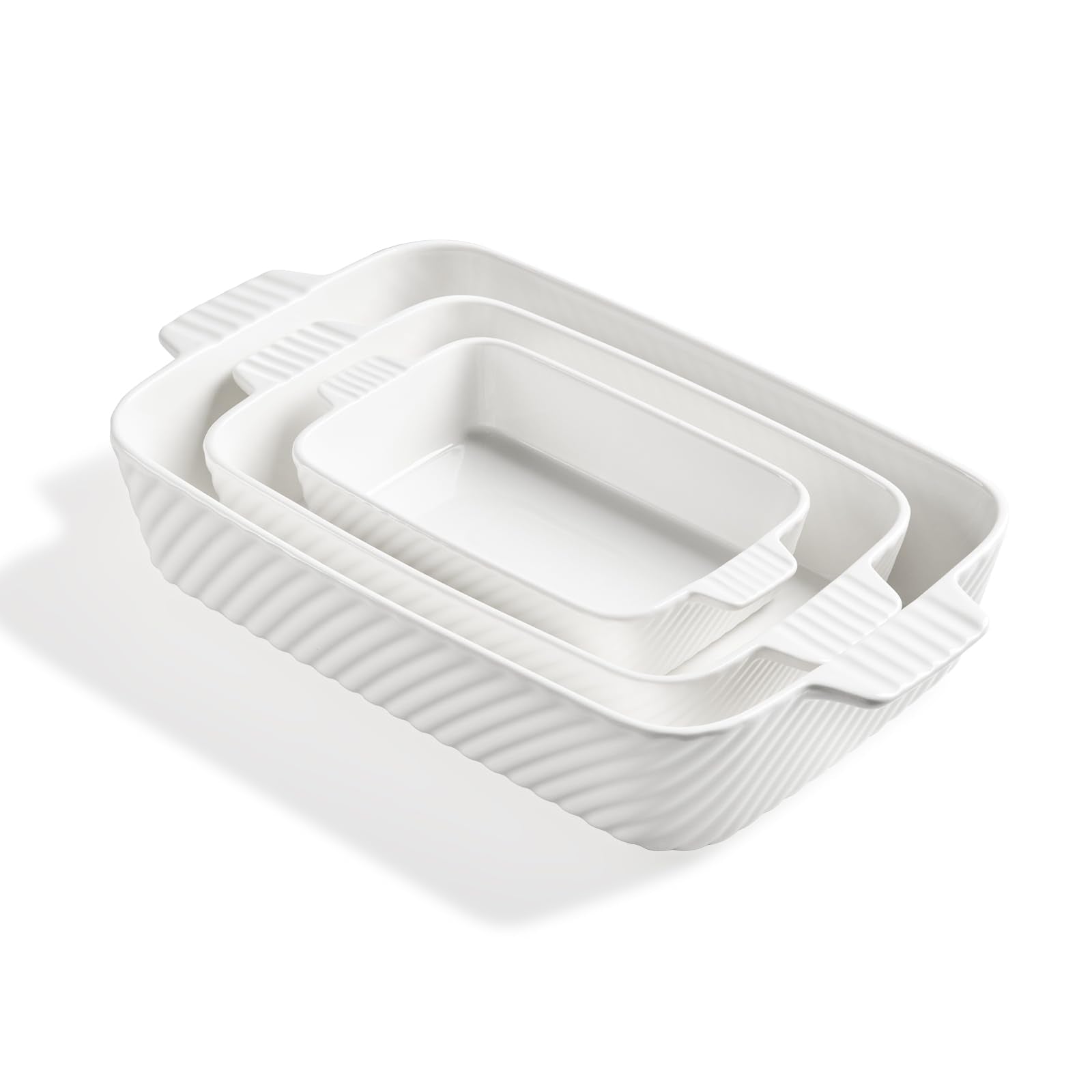 Sweejar ceramic baking dish with handle for easy oven lifting and serving.