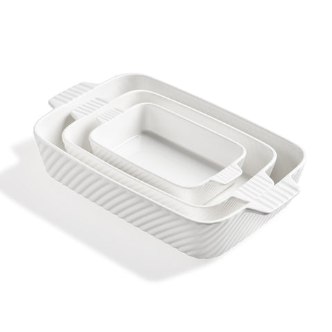 Sweejar ceramic baking dish with handle for easy oven lifting and serving.