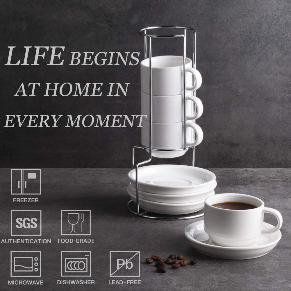 Sweejar four-ounce espresso cups on a sturdy metal stand for cafe-style mornings