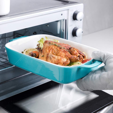Sweejar small turquoise rectangle pan perfect for side dishes.