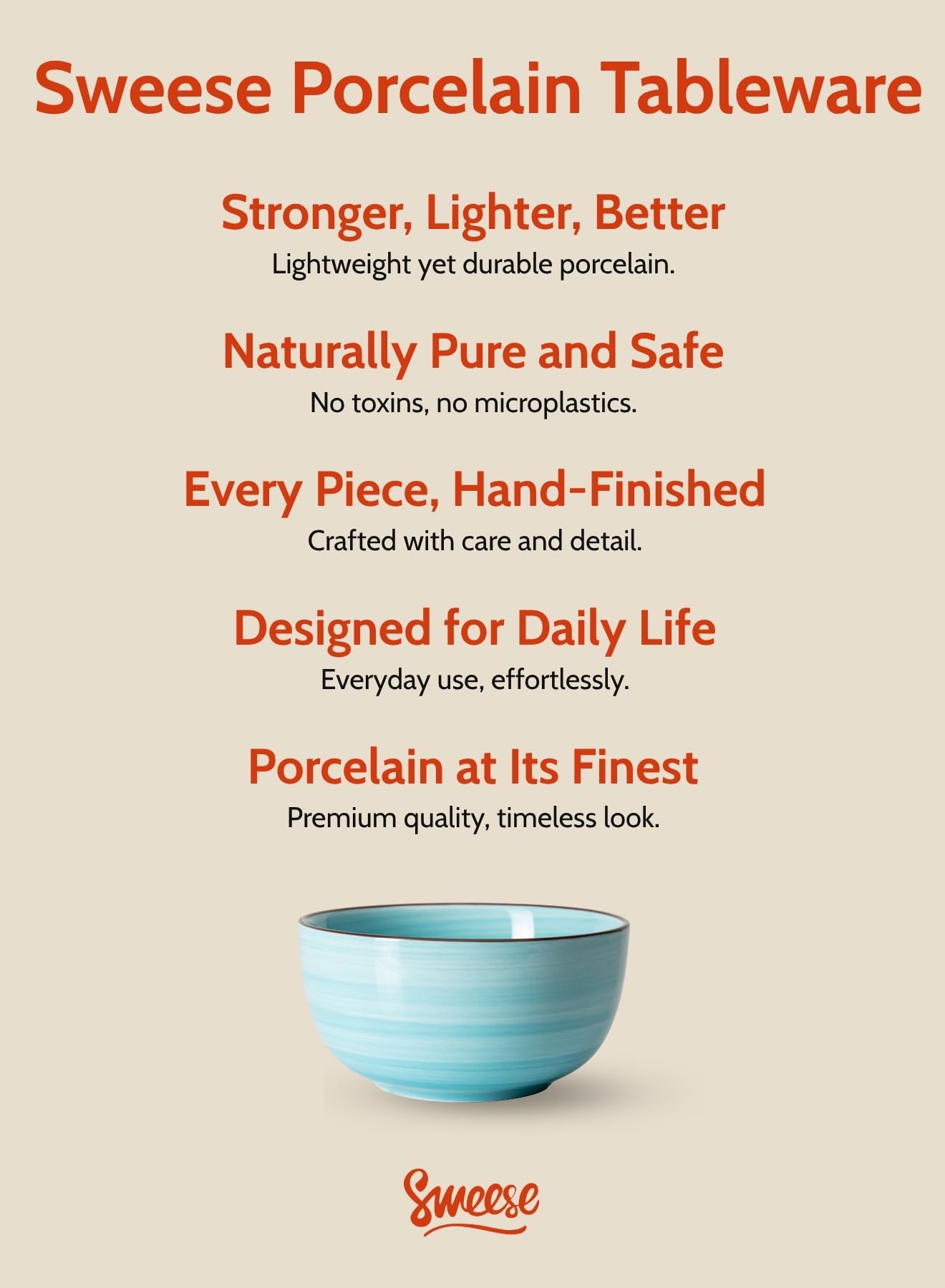 Sweese 20oz porcelain cereal bowls freezer-safe for meal-prep leftovers.