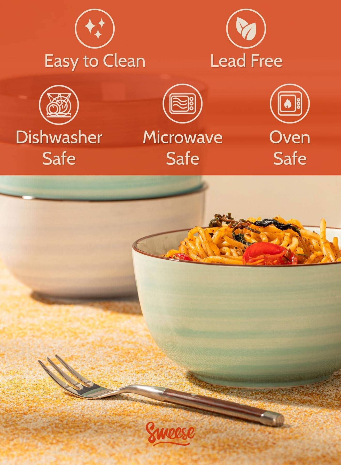 Sweese 20oz porcelain cereal bowls with lead-free glaze for safe daily dining.
