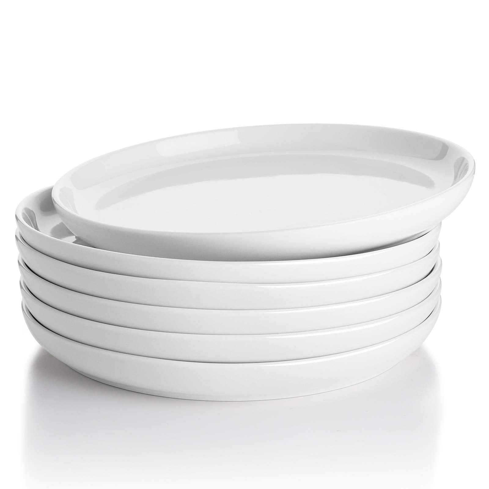 Sweese 7.4 inch round white dessert plate top view showing stackable design