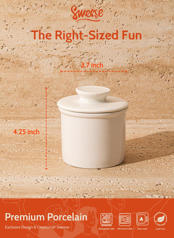 Sweese butter crock water line detail highlights airtight seal.