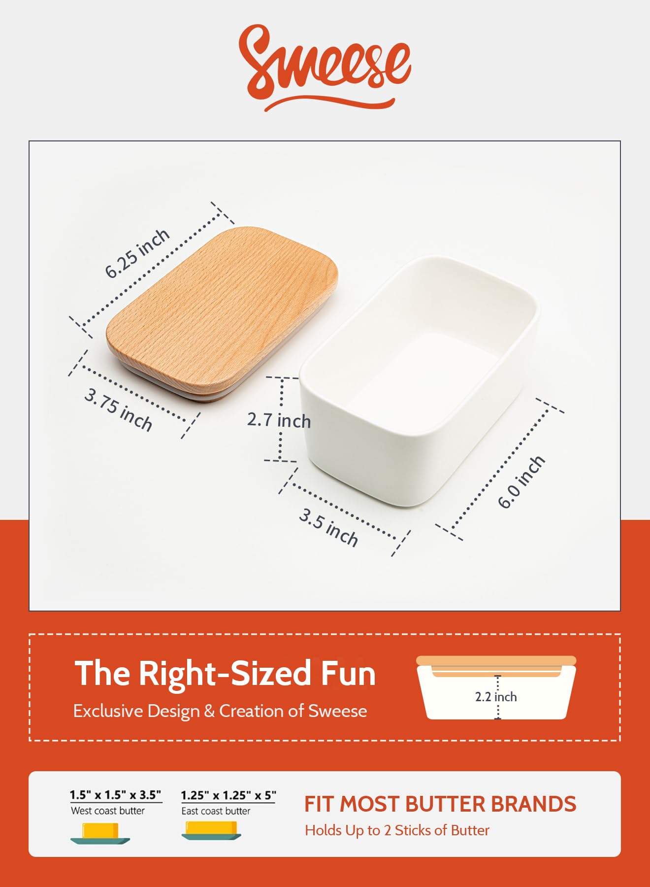 Sweese butter-dish deep-design-seal prevents flavor transfer and preserves butter