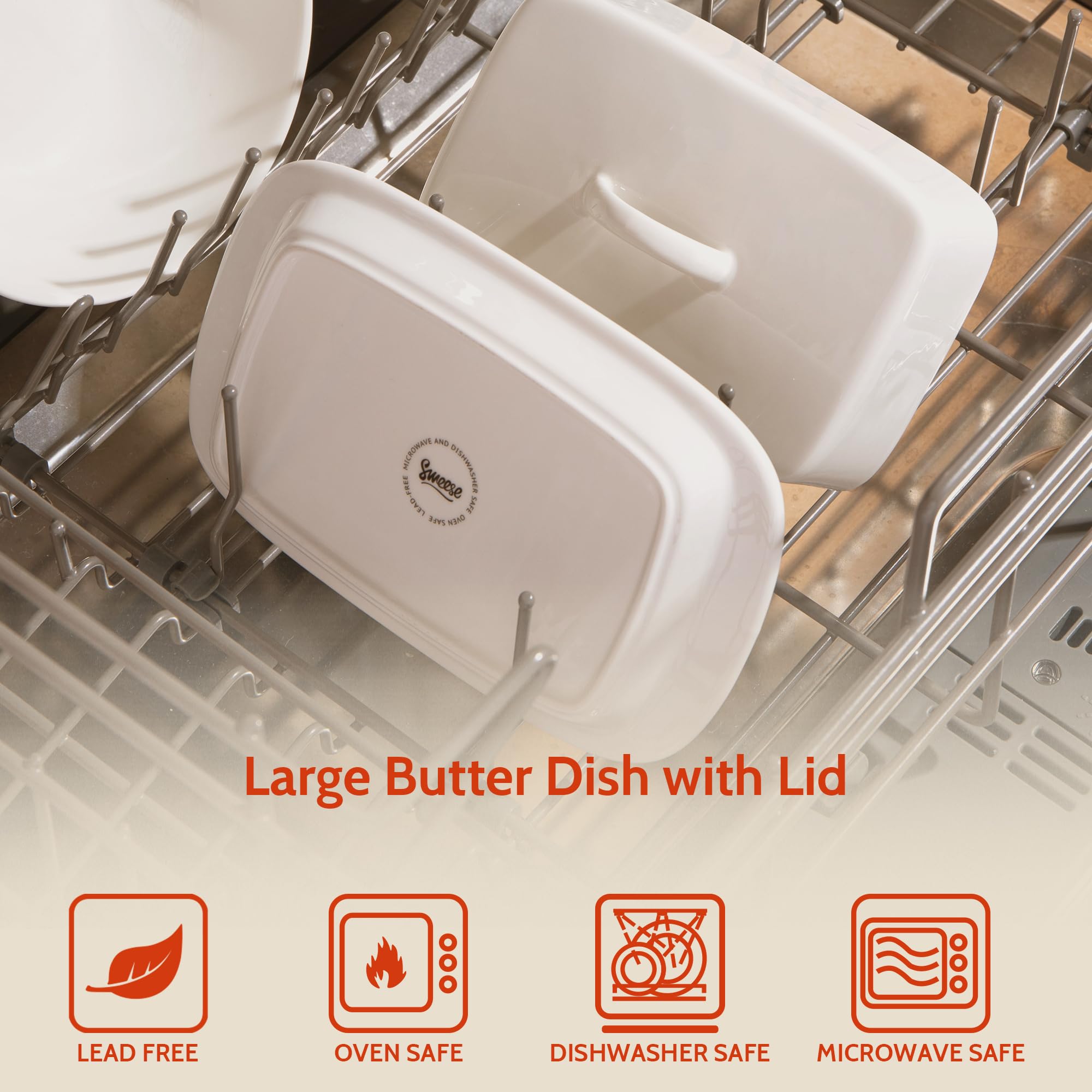 Sweese butter dish dishwasher-safe for easy cleanup.