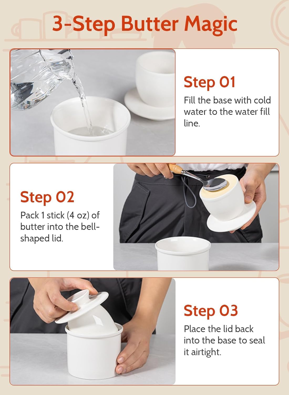 Sweese butter dish lid and base emphasize durable porcelain and style.