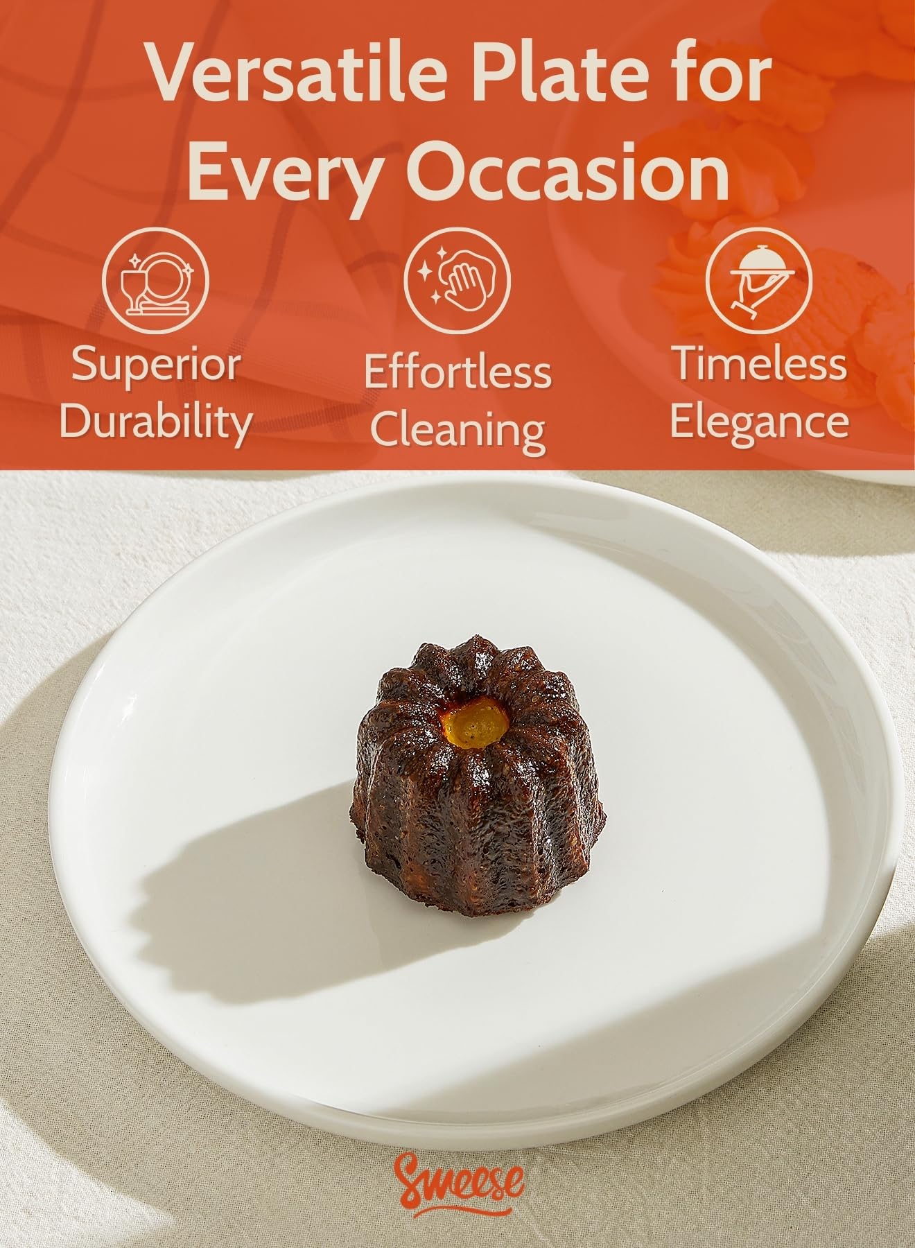 Sweese plate showing dishwasher and microwave safe symbol for convenience