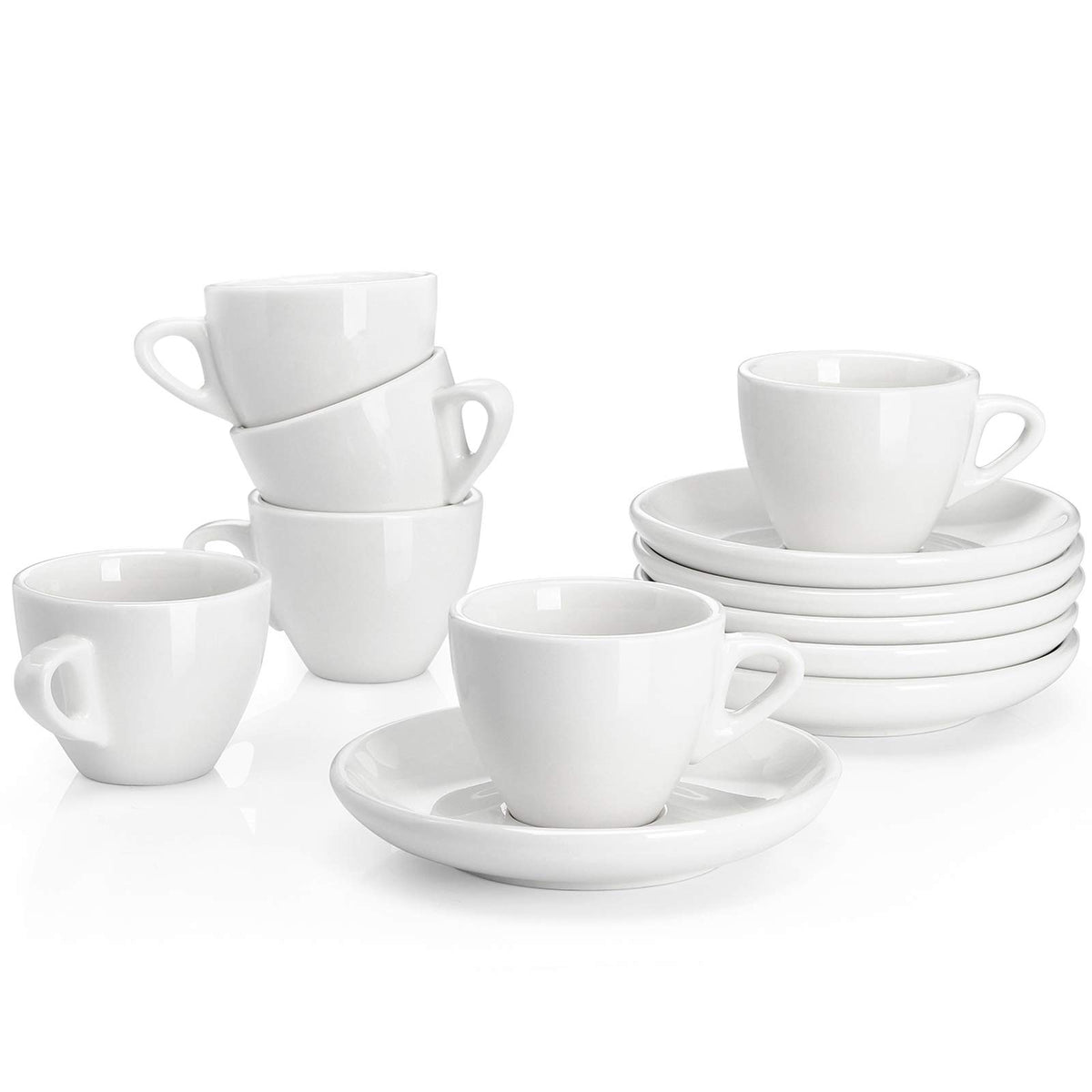 Sweese espresso cups with saucers on table for daily rituals.