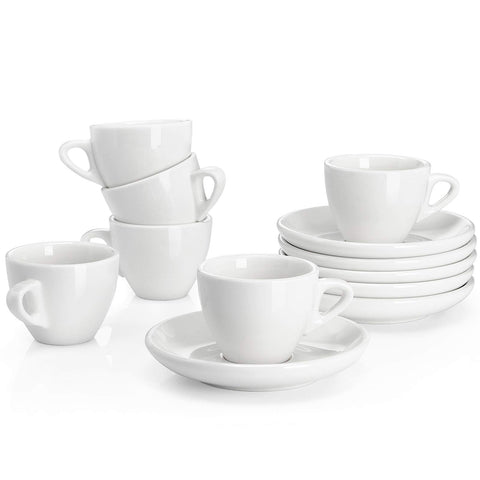 Sweese espresso cups with saucers on table for daily rituals.