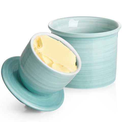 Sweese French butter dish with lid on counter for easy spreading