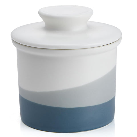 Sweese light blue butter crock base with water seal preserves freshness on countertops