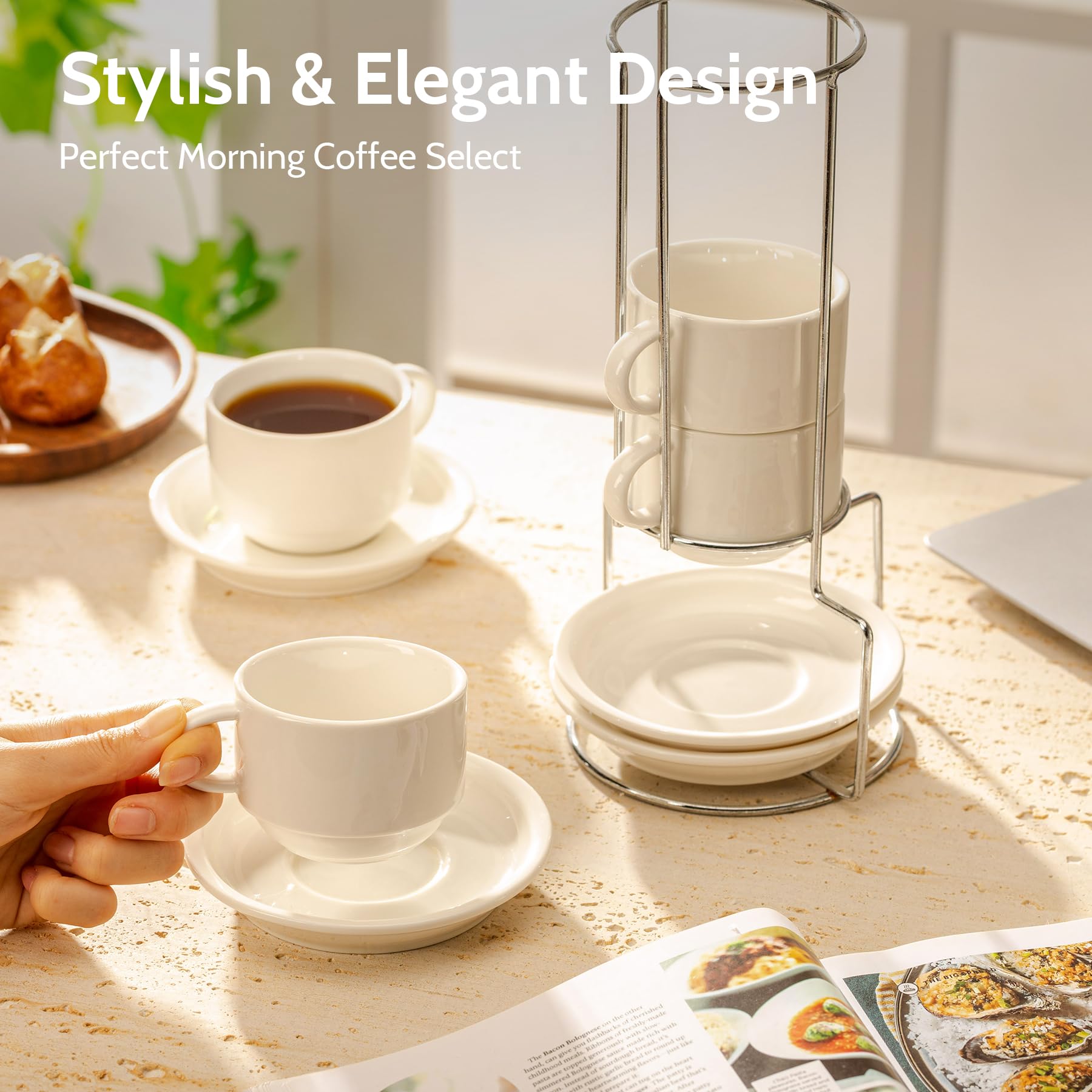 Sweese metal stand keeps cups organized and accessible.