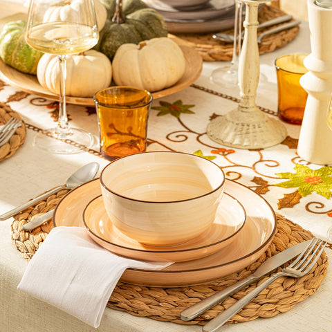 Sweese neutral swirl hand-painted image adds decorative allure to table settings.