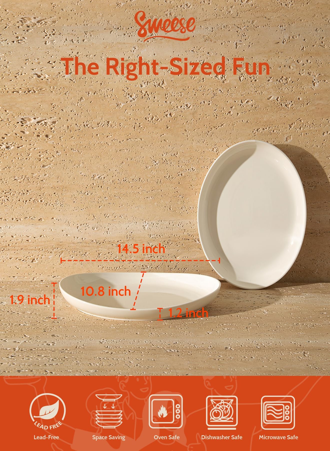 Sweese oval serving platter 14.5-inch top view highlighting clean white finish