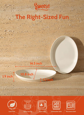 Sweese oval serving platter 14.5-inch top view highlighting clean white finish