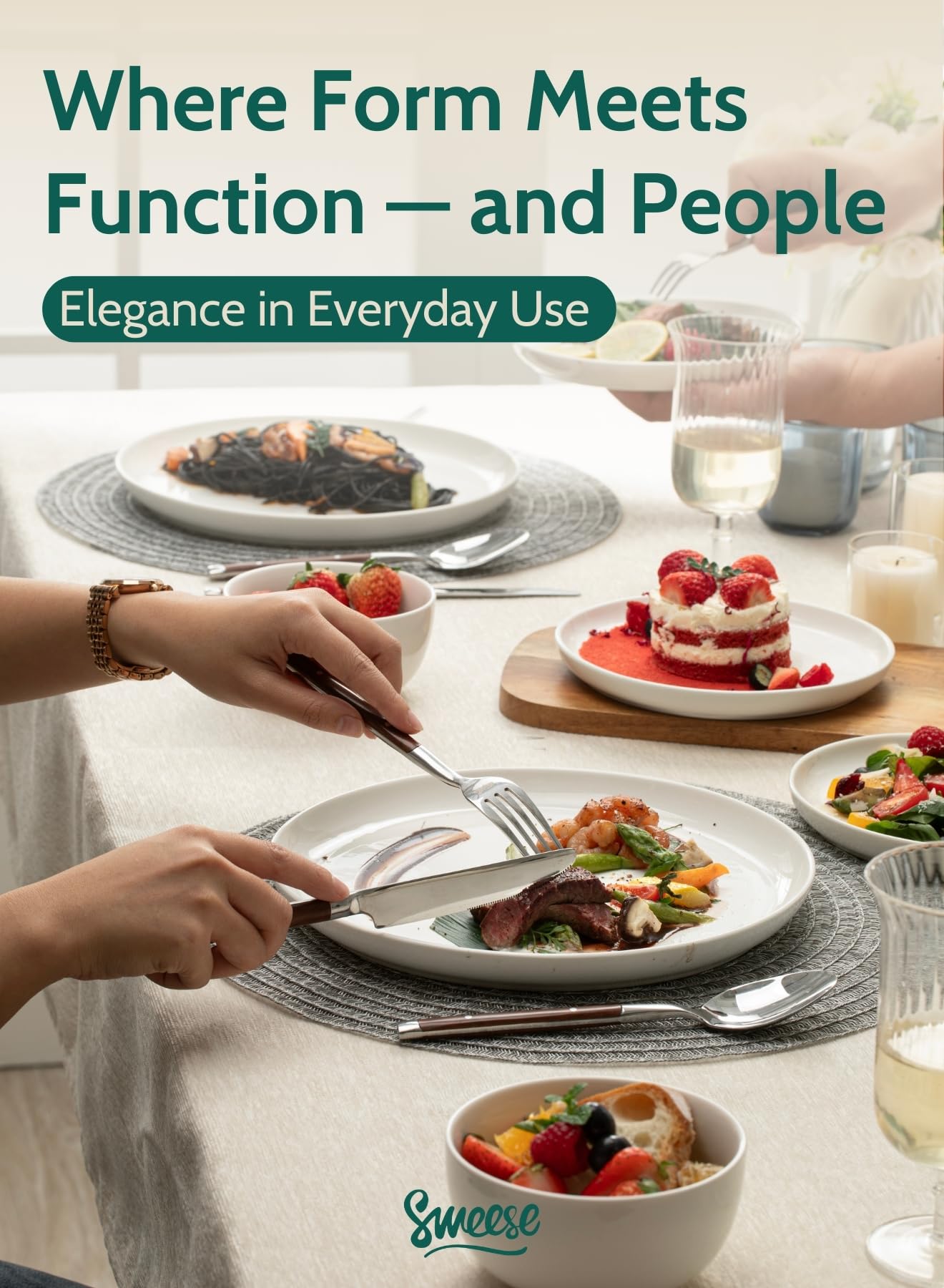 Sweese oven-safe plate safely warms mains up to 356 degrees Fahrenheit.