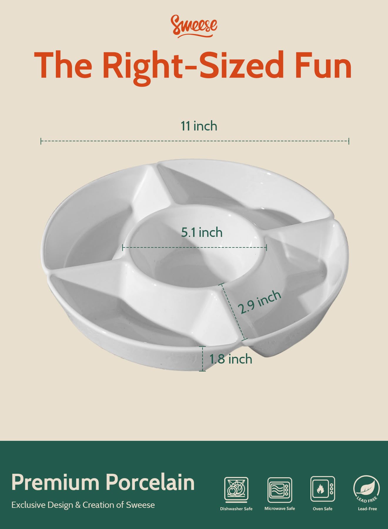 Sweese porcelain bowls and central condiment holder fit into tray