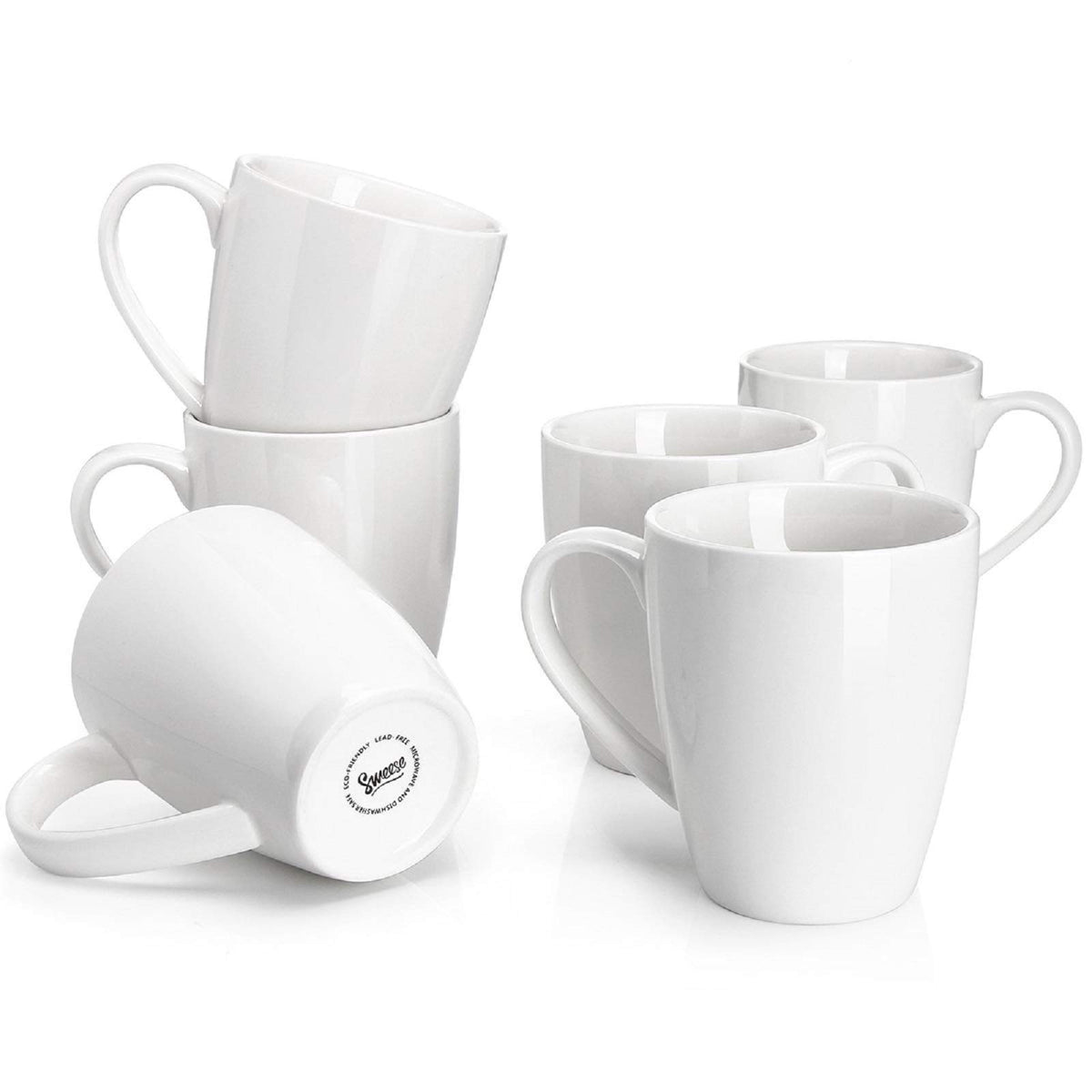 Sweese porcelain coffee mug set of six, 16 oz, ideal for coffee or tea.